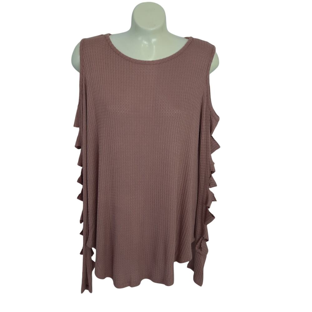 MTS Dusty Rose Cold Shoulder, Boho Chic, Artsy,Notched Sleeve, Eclectic,Blouse